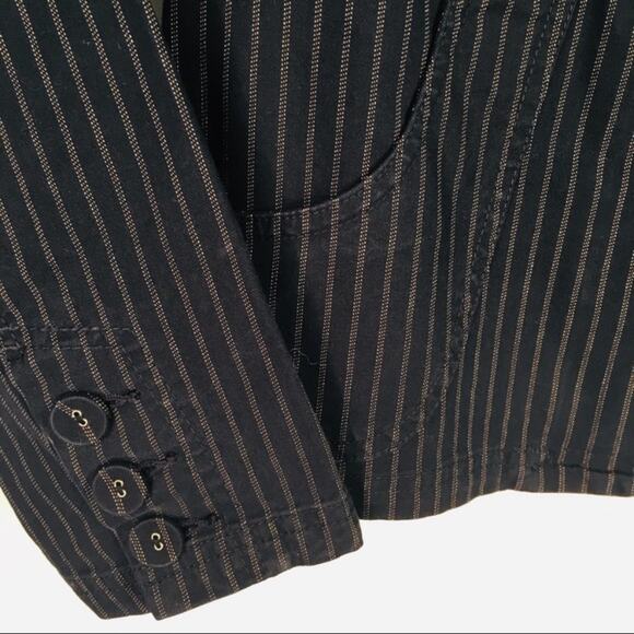 Navy Blue Cotton Casual Blazer Tan Stripes Sz Medium - Picture 7 of 8
